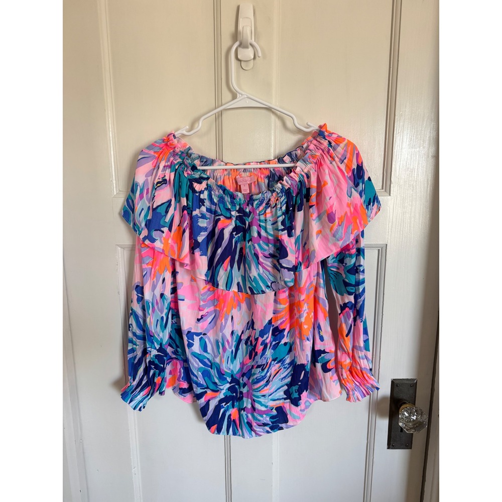 Lilly Pulitzer colorful Dee off shoulder top size small